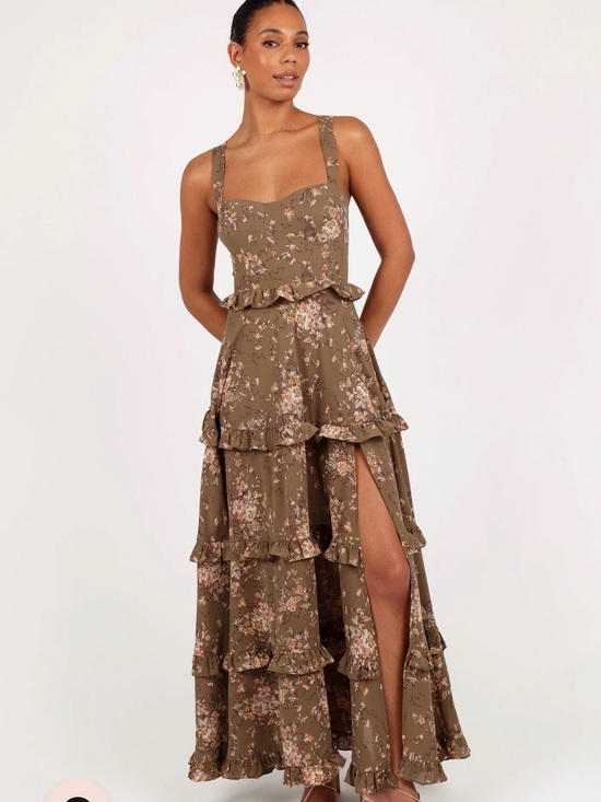 Petal & Pup Dresses & Skirts - Petal & Pup Olive Floral Ruffle Tiered Maxi Dress Lillee